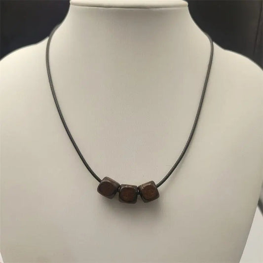 Bohemian Retro Style Black Braided Rope Leather Rope Wooden Bead Beaded Necklace Advibe Studio