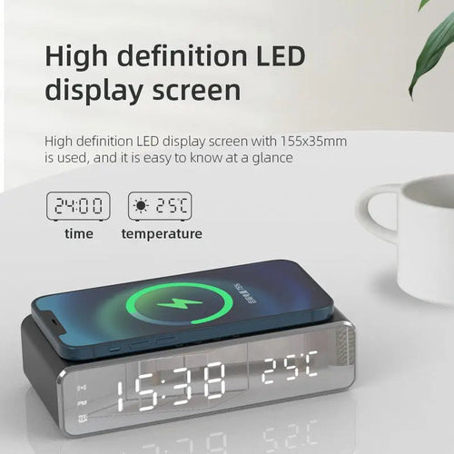Electric Wireless Phone Charger, Clock, HD Thermometer, Mirror, Clock With Charger Advibe Studio
