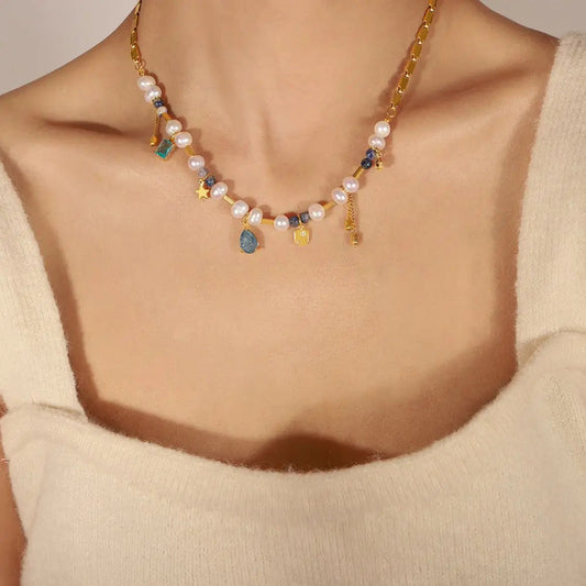 Vintage Natural Stone Freshwater Stringed Pearls Necklace Advibe Studio