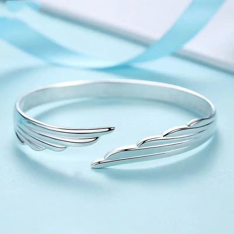 Women's Stylish Opening White Copper Silver-plated Bracelet Angel Wings Advibe Studio